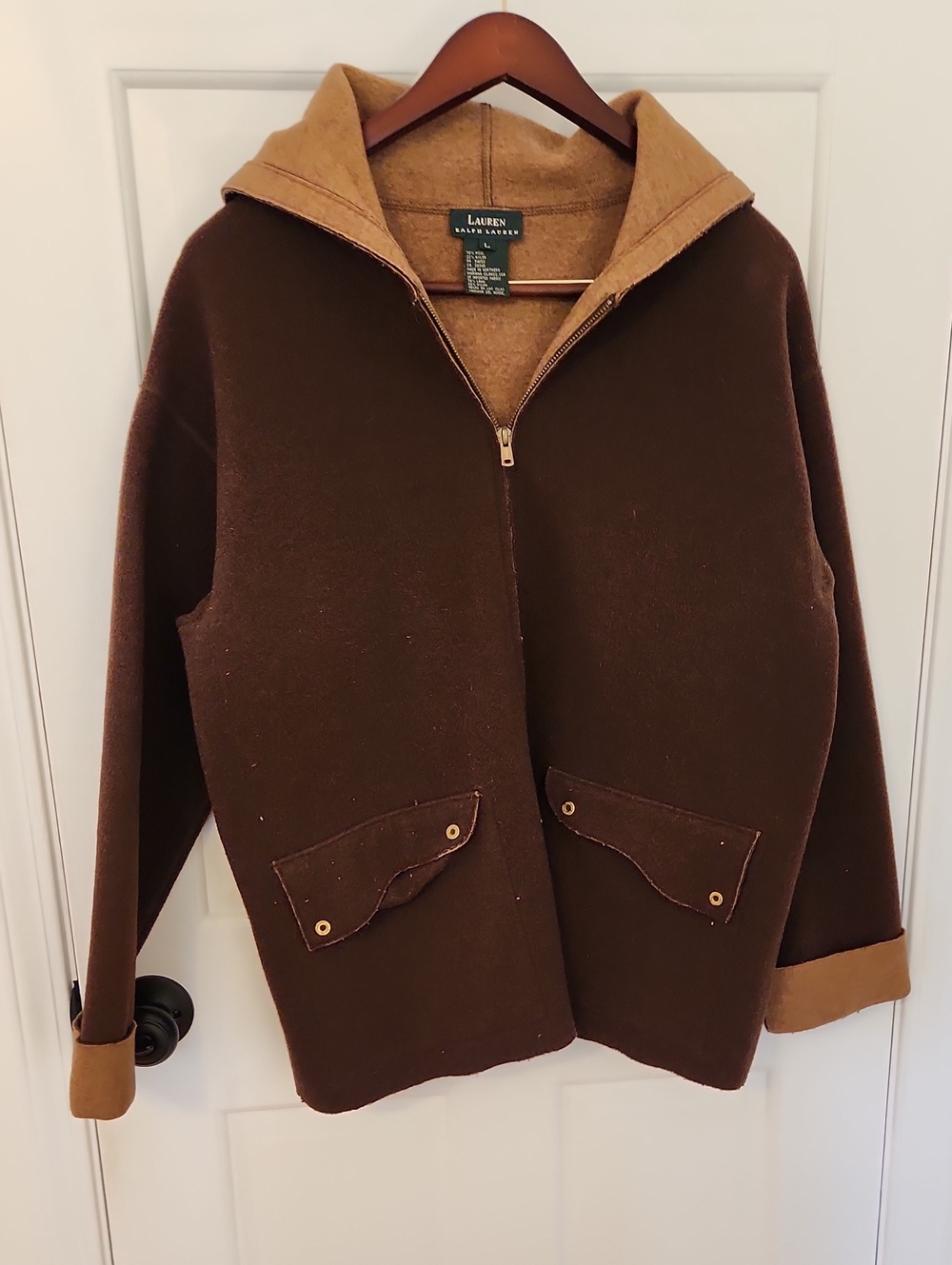 Lauren Ralph Lauren Two-Tone Brown and Tan Wool-Blend Pea Coat